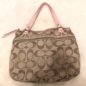 Pink and tan Coach tote